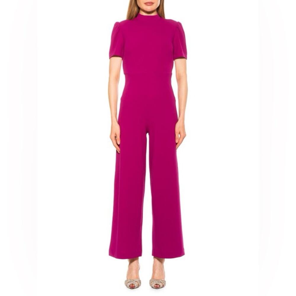 NWT Alexia Admor Willow Wide Leg Short Sleeve Jumpsuit in Magenta Size Small